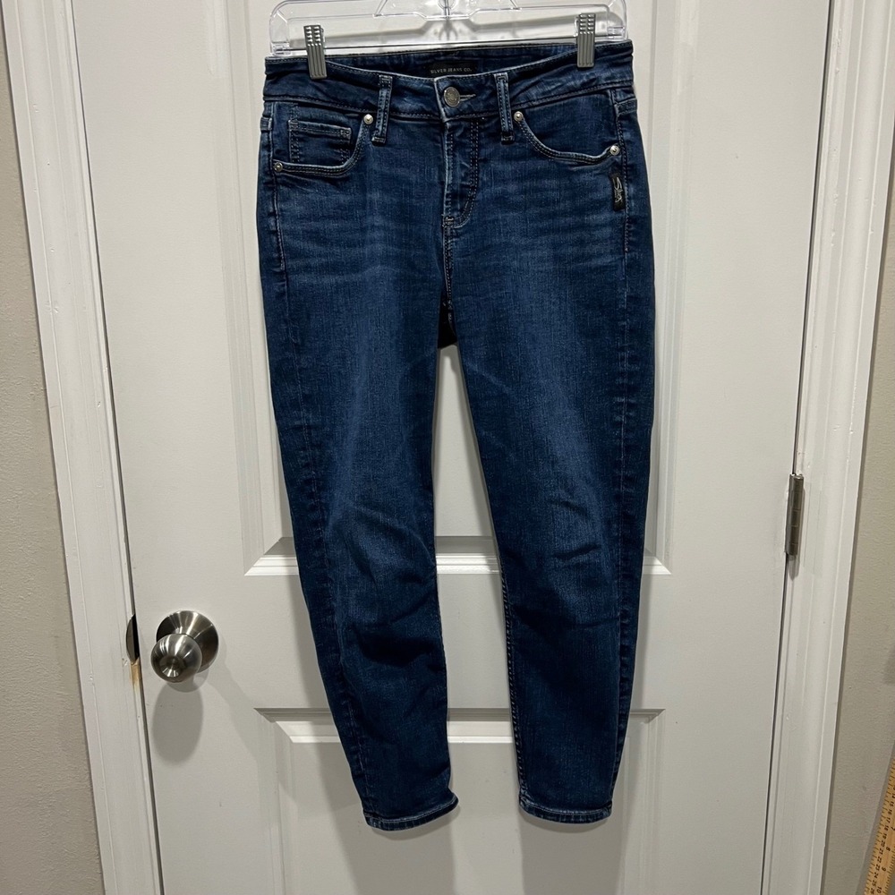 Silver Jeans Co Womens Skinny Crop Jeans Suki Dark Blue Wash W27/L25